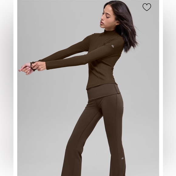 ALO Yoga Ribbed Mock Neck Long Sleeve in Brown - Picture 1 of 7